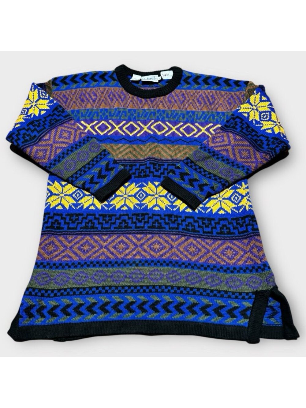 Vintage Rapaella Coogi Cosby Style Women’s Medium  Side Slit Knit Sweater 90s